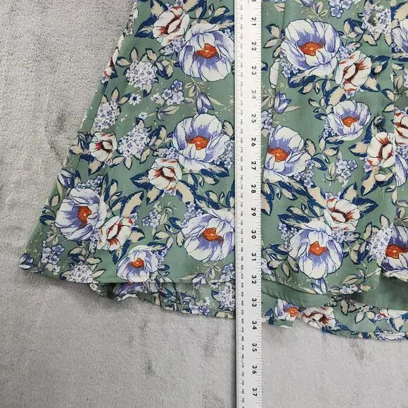 Francescas Blue Rain Dress Womens S Green Floral V-Neck Button Front Mini Lined - Picture 9 of 10